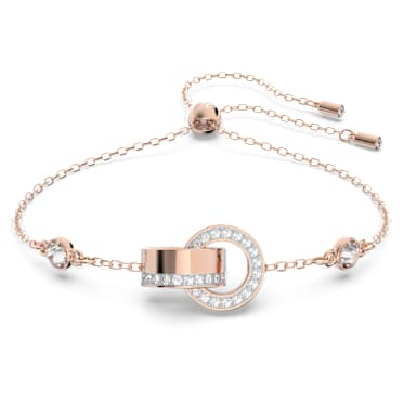 Dextera karkötő, Összekapcsolt körök, Fehér, 18 kt-os rózsaarany bevonat - Swarovski, 5636498