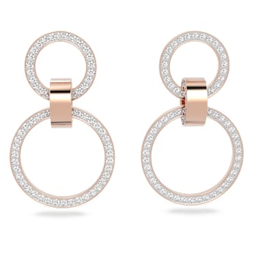 Orecchini a cerchio Hollow, Bianchi, Placcato color oro rosa - Swarovski, 5636502