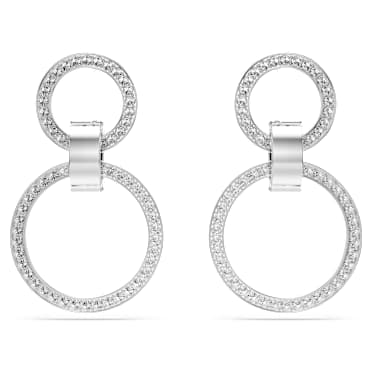 Cercei rotunzi Hollow, Albi, Placat cu rodiu - Swarovski, 5636503