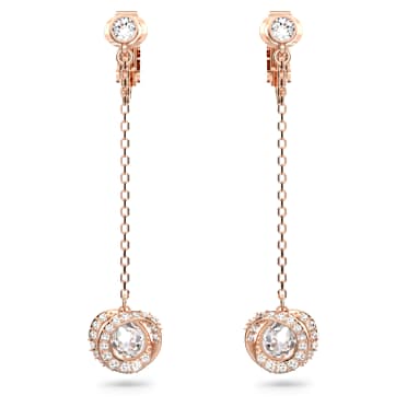 Náušnice klipsy Generation, Dlouhé, Bílá, Pokoveno v růžovozlatém odstínu - Swarovski, 5636508