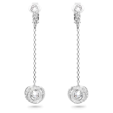 Generation clip earrings, Long, White, Rhodium plated - Swarovski, 5636510