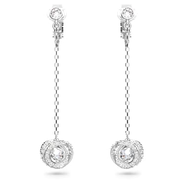 Generation Klipsli Küpeler, Uzun, Beyaz, Rodyum kaplama - Swarovski, 5636510