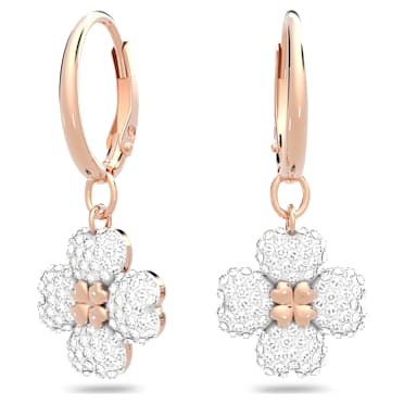 Latisha ต่างหูทรงหยดน้ำ, ดอกไม้, ขาว, ตกแต่งผิวด้วยโรสโกลด์ 18K - Swarovski, 5636517