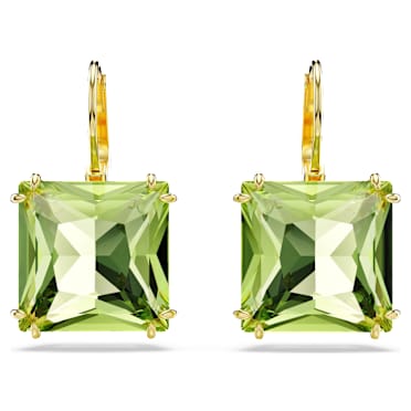 Millenia ต่างหูทรงหยดน้ำ, เจียระไนทรงสี่เหลี่ยมจัตุรัส, เขียว, เคลือบโทนสีทอง - Swarovski, 5636564