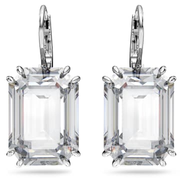 ต่างหูทรงหยดน้ำ Millenia, เจียระไนทรงแปดเหลี่ยม, ขาว, เคลือบโรเดียม - Swarovski, 5636569