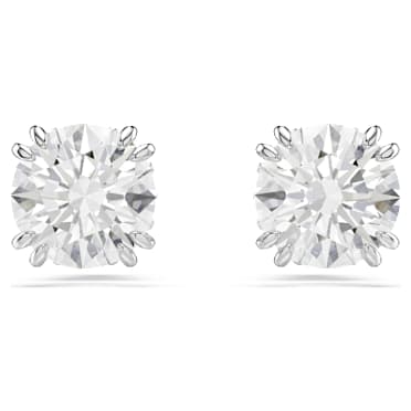 Peckové náušnice Stilla, Kulatý výbrus, Bílá, Pokoveno rhodiem - Swarovski, 5636712