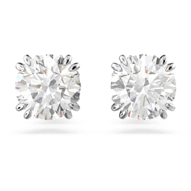 Stilla ต่างหูเม็ดเดี่ยว, เจียระไนทรงกลม, ขาว, เคลือบโรเดียม - Swarovski, 5636712