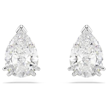 Stilla ต่างหูเม็ดเดี่ยว, เจียระไนทรงลูกแพร์, ขาว, เคลือบโรเดียม - Swarovski, 5636713