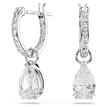Millenia ต่างหูแบบห่วง, เจียระไนทรงลูกแพร์, ขาว, เคลือบโรเดียม - Swarovski, 5636716
