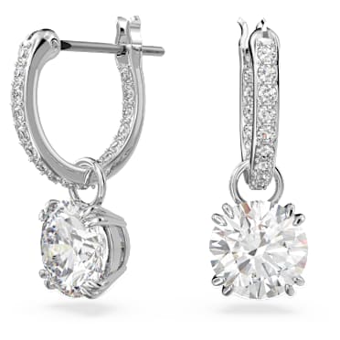ต่างหูทรงหยดน้ำ Stilla, เจียระไนทรงกลม, ขาว, เคลือบโรเดียม - Swarovski, 5636717