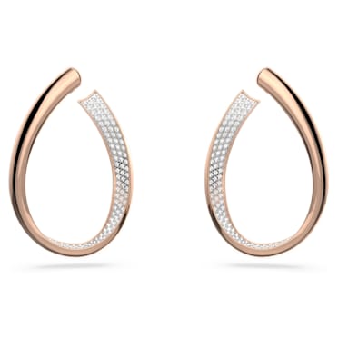 Exist hoop earrings, Medium, White, Rose gold-tone plated - Swarovski, 5636960