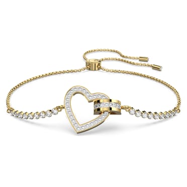 Lovely สร้อยข้อมือ, หัวใจ, ขาว, เคลือบโทนสีทอง - Swarovski, 5636964