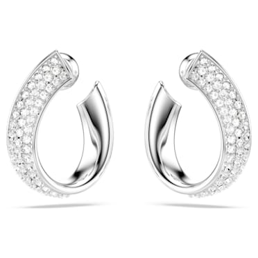 Exist hoop earrings, Small, White, Rhodium plated - Swarovski, 5637563