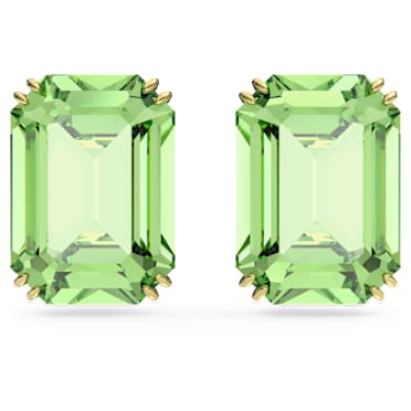 Kolczyki zapinane na sztyft Millenia, Szlif ośmiokątny, Zielone, Powłoka w odcieniu złota - Swarovski, 5638489