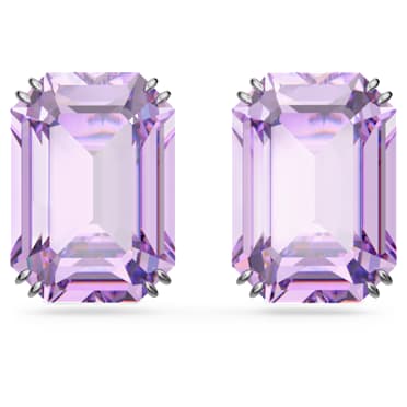 Millenia stud earrings, Octagon cut, Purple, Rhodium plated - Swarovski, 5638493