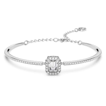 Una Angelic bangle, Octagon cut, Pavé, White, Rhodium plated - Swarovski, 5638494