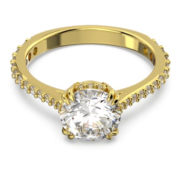 Koktejlový prsten Constella, Kulatý výbrusx, Pavé, Bílá, Pokoveno ve zlatém odstínu - Swarovski, 5642623