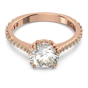 Koktejlový prsten Constella, Kulatý výbrusx, Pavé, Bílá, Pokoveno v růžovozlatém odstínu - Swarovski, 5638548