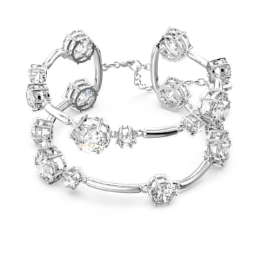 Bracelet-jonc double Constella, Coupe ronde, Blanc, Métal rhodié - Swarovski, 5638697