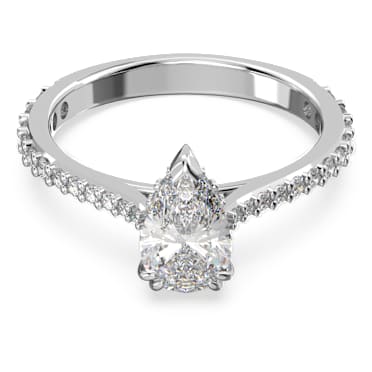 Pierścionek koktajlowy Stilla, Szlif gruszkowy, Oprawa brukowa, Biały, Powłoka z rodu - Swarovski, 5638776