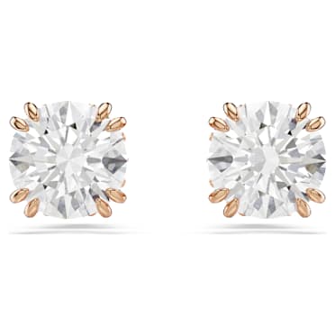 Stilla ต่างหูเม็ดเดี่ยว, เจียระไนทรงกลม, ขาว, เคลือบโทนสีโรสโกลด์ - Swarovski, 5638801