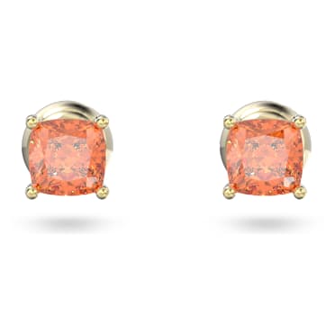 Chroma stud earrings, Cushion cut, Orange, Gold-tone plated - Swarovski, 5639123