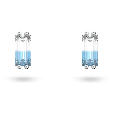 Stilla stud earrings, Baguette cut, Blue, Rhodium plated - Swarovski, 5639132