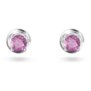 Stilla stud earrings, Round cut, Purple, Rhodium plated - Swarovski, 5639135