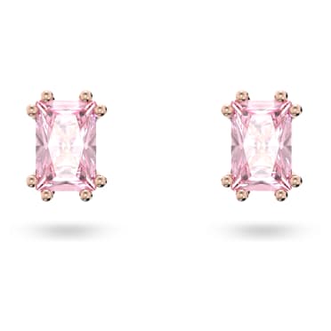 Chroma stud earrings, Cushion cut, Pink, Rose gold-tone plated - Swarovski, 5639136