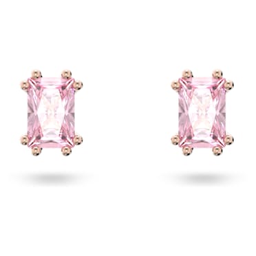 Stilla 耳釘, 長方形切割水晶, 粉紅色, 鍍玫瑰金色調 - Swarovski, 5639136