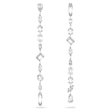 Pendientes Gema, Diseño asimétrico, Tallas mixtas, Extralargos, Blancos, Baño de rodio - Swarovski, 5639328