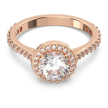 Koktejlový prsten Constella, Kulatý výbrusx, Pavé, Bílá, Pokoveno v růžovozlatém odstínu - Swarovski, 5639404