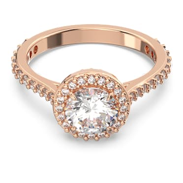 Una Cocktailring, Rundschliff, Pavé, Weiß, Roségold-Legierungsschicht - Swarovski, 5639404
