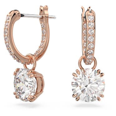 ต่างหูทรงหยดน้ำ Stilla, เจียระไนทรงกลม, ขาว, เคลือบโทนสีโรสโกลด์ - Swarovski, 5639975