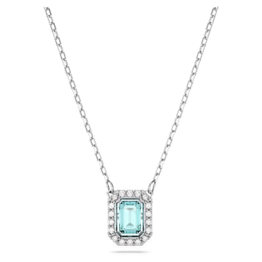 Una necklace, Octagon cut, Blue, Rhodium plated - Swarovski, 5640289