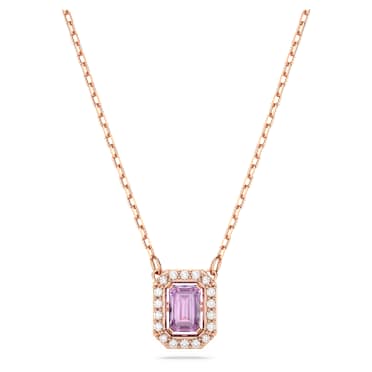 Una Kolye, Sekizgen kesim, Mor, Pembe altın rengi kaplama - Swarovski, 5640291