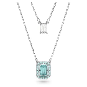 Naszyjnik warstwowy Millenia, Szlif ośmiokątny, Zielony, Powłoka z rodu - Swarovski, 5640557