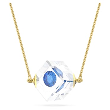 Curiosa 项链, 悬浮圆形尖背水钻, 蓝色, 镀金色调 - Swarovski, 5641731