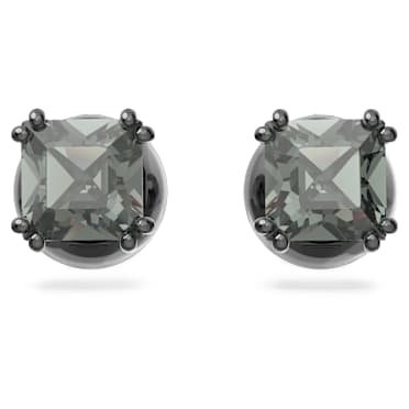 Millenia ต่างหูเม็ดเดี่ยว, เจียระไนทรงสี่เหลี่ยมจัตุรัส, ดำ, เคลือบรูทีเนียม - Swarovski, 5642511