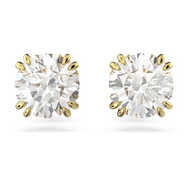 ต่างหูเม็ดเดี่ยว Stilla, เจียระไนทรงกลม, ขาว, เคลือบโทนสีทอง - Swarovski, 5642595