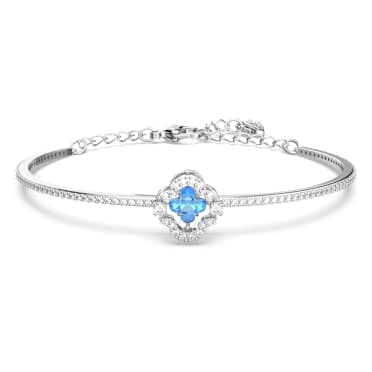 กำไล Una, ใบโคลเวอร์, น้ำเงิน, เคลือบโรเดียม - Swarovski, 5642922