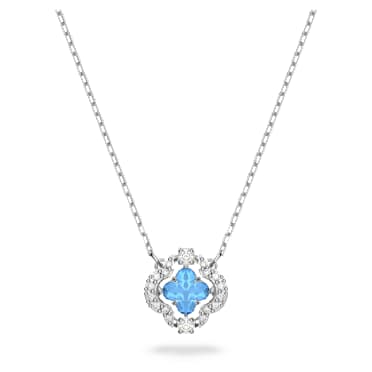 Una necklace, Clover, Blue, Rhodium plated - Swarovski, 5642927