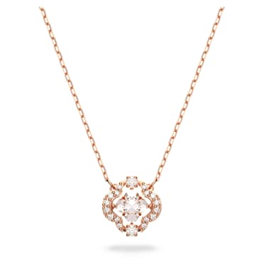 Una necklace, Clover, White, Rose gold-tone plated - Swarovski, 5642928