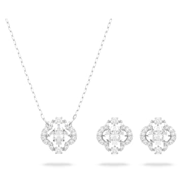 Una set, Mixed cuts, Clover, White, Rhodium plated - Swarovski, 5642929
