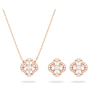 Una set, Mixed cuts, Clover, White, Rose gold-tone plated - Swarovski, 5642930