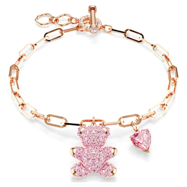 สร้อยข้อมือ Teddy, หมี, ชมพู, เคลือบโทนสีโรสโกลด์ - Swarovski, 5642978