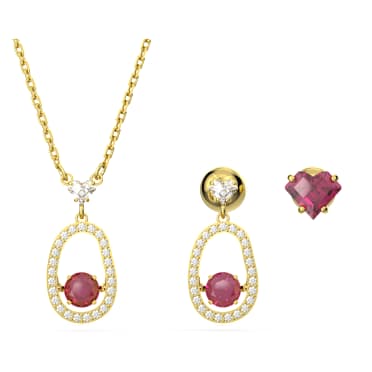 Cariti 套裝, 紅豆, 紅色, 鍍金色色調 - Swarovski, 5643912