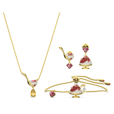 Set Cariti, Bevanda fredda ai fagioli azuki, Rosso, Placcato color oro - Swarovski, 5643913