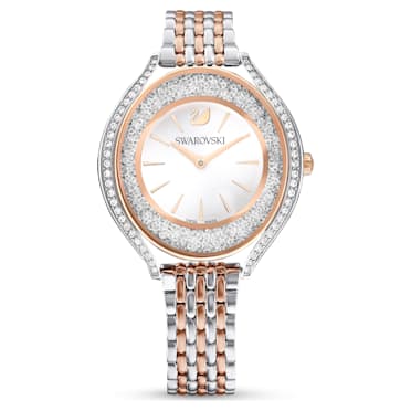 Zegarek Crystalline Aura, Swiss Made, Metalowa bransoleta, W odcieniu różowego złota, Wykończenie z różnobarwnych metali - Swarovski, 5644075