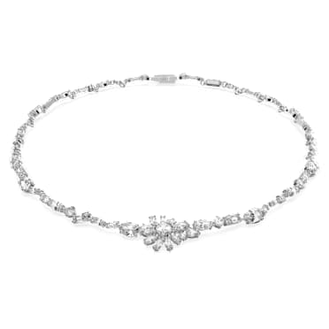 Gema necklace, Mixed cuts, Flower, White, Rhodium plated - Swarovski, 5644666